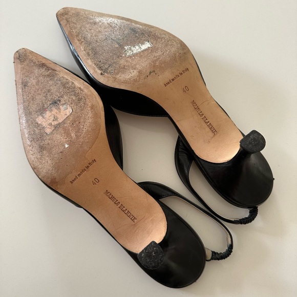 Manolo Blahnik - CAROLYNE 50 Black Nappa Leather Slingback Pumps - Picture 7 of 9